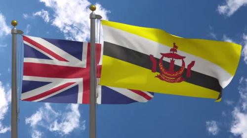 Videohive - United Kingdom Flag Vs Brunei Flag On Flagpole - 38034195 - 38034195