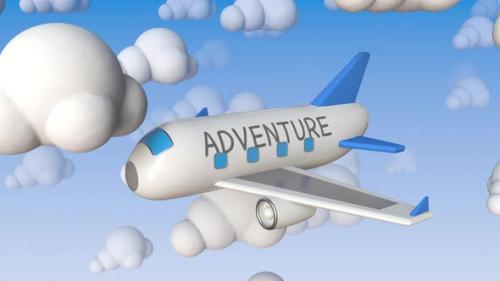 Videohive - Toy Airliner with ADVENTURE Text Flies in Clouds - 38068748 - 38068748