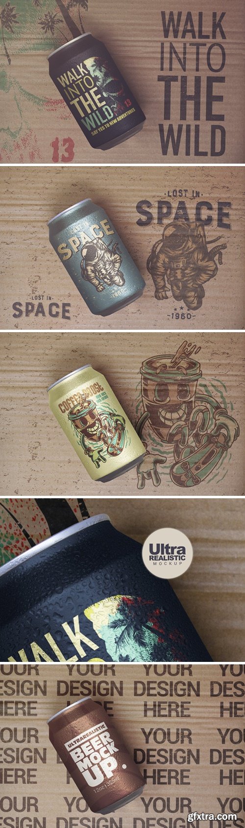 Distorted Paperboard Beer Can Mockup 2FSC8QD