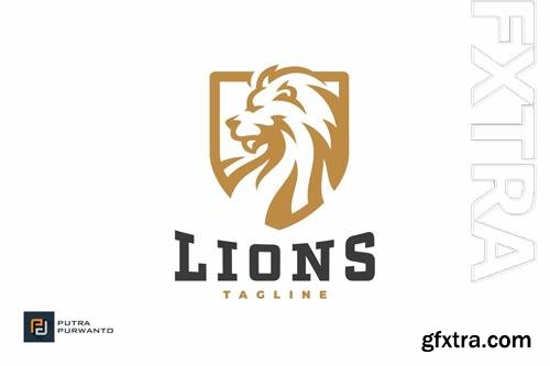 Lion Head Shield Emblem Logo