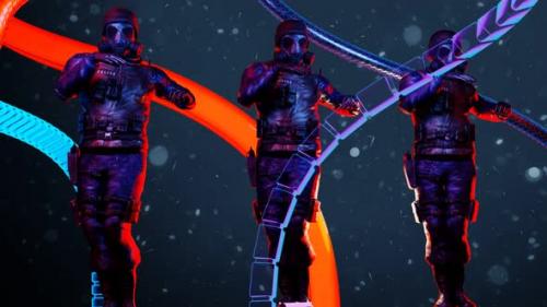 Videohive - Energetic dance of masked men of special forces among hoses 02 - 38189299 - 38189299