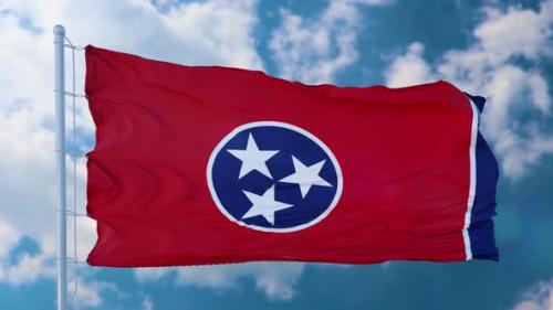 Videohive - Tennessee Flag on a Flagpole Waving in the Wind Blue Sky Background - 38211713 - 38211713