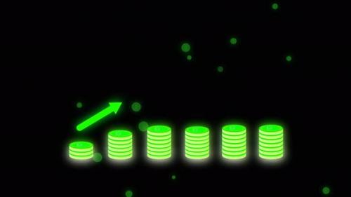 Videohive - Green Glowing Dollar Coin Business Graph Animated Black Background - 38214221 - 38214221