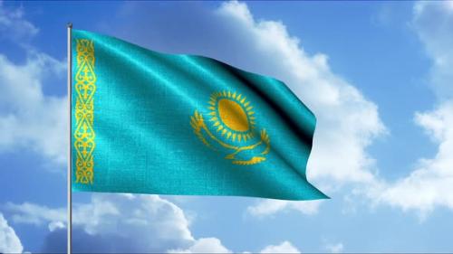 Videohive - Flag Of Kazakhstan and Summer Blue Cloudy Sky Seamless Loop - 38154953 - 38154953