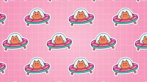 Videohive - UFO Cat Sticker Background Animation - 38155054 - 38155054