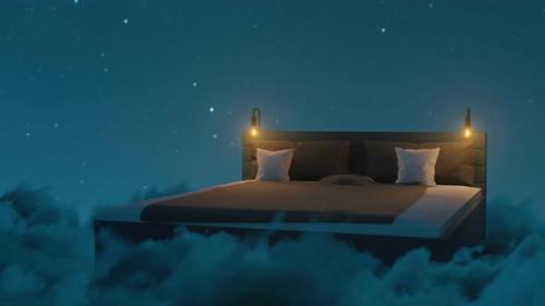 Videohive - Cozy Bed Over Fluffy Clouds At Night - 38169483 - 38169483