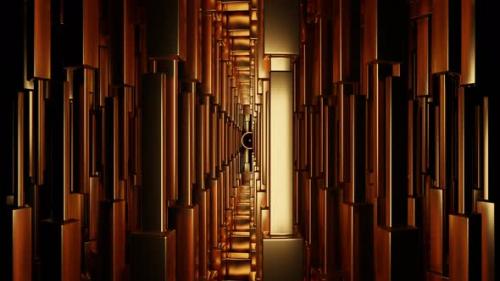 Videohive - Abstract Rows of Bronze Vertical Metal Bars Spinning Around the Central Core - 38189705 - 38189705