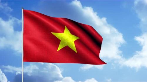 Videohive - The Bright Flag of Vietnam Against the Blue Sky - 38155007 - 38155007