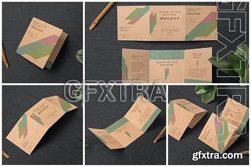 Square Trifold Kraft Flyer Mockups C4EBHPL