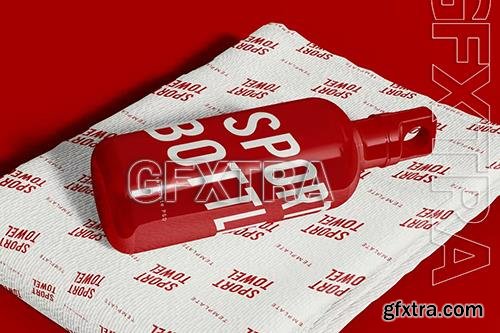 Aluminum Water Bottle with Towel Mockups C54LVAL