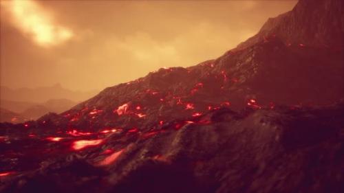 Videohive - Volcanic Eruption with Fresh Hot Lava Flames and Gases Going Out From the Crater - 38303464 - 38303464