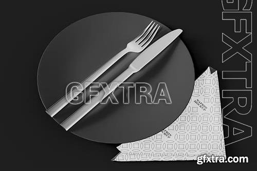 Napkin, Plate with Cutlery Mockup RK6LVJC