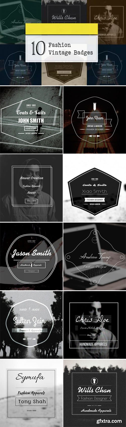 Fashion Badges - 10 Vintage Vector Templates for Photoshop & Illustrator