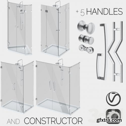 Corner glass shower enclosures, constructor and handle set