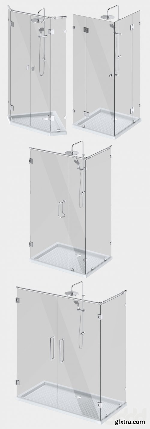 Corner glass shower enclosures, constructor and handle set