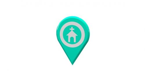Videohive - Cyan Church Map Location 3D Pin Icon V8 - 38346879 - 38346879