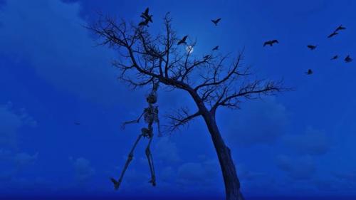 Videohive - Skeleton hanging MoonLight Night - 38347282 - 38347282