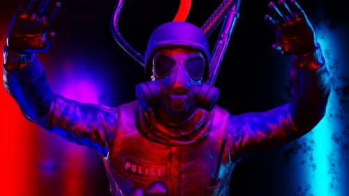 Videohive - Soaring Bioman in a Spacesuit in Neon Light - 38347769 - 38347769