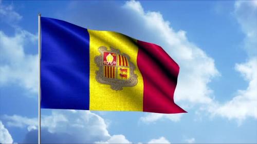 Videohive - Abstract Background with the Flag of Andorra Swaying in the Wind on Blue Sky and Clouds Background - 38374548 - 38374548