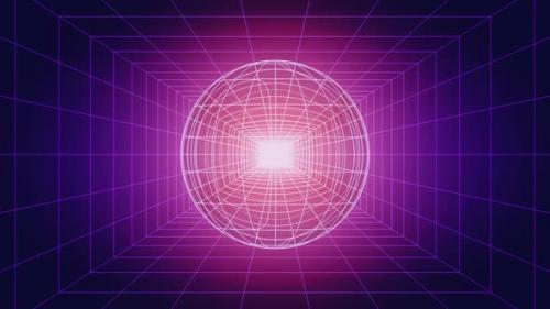 Videohive - Retrowave Style Abstract Background with Rotating Sphere - 38381474 - 38381474