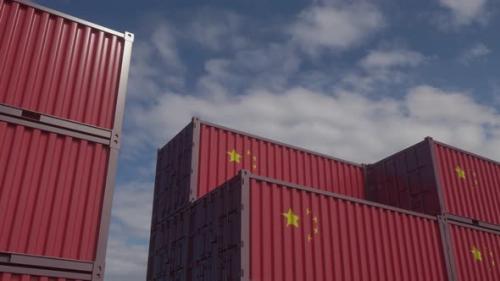 Videohive - China Flag Containers are Located at the Container Terminal - 38343045 - 38343045