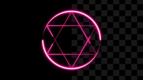 Videohive - Neon Hexagram With Circle - 38344218 - 38344218