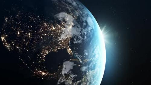 Videohive - Photorealistic rendering: a view from Earth orbit of dawn over the American continent. - 38357542 - 38357542