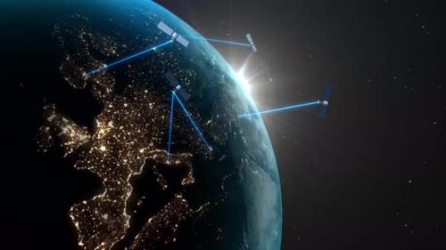 Videohive - Satellites over European content transmit an Internet signal to the surface of the earth. - 38357544 - 38357544