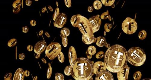 Videohive - Tether USDT stablecoin cryptocurrency golden coin rain isolated loop - 38316306 - 38316306