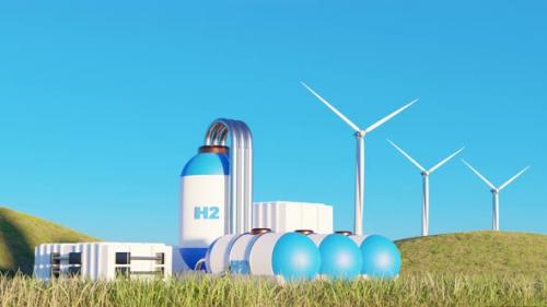 Videohive - Concept of an Energy Storage System Based on Electrolysis of Hydrogen Wind Farms - 38317291 - 38317291