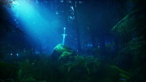 Videohive - Excalibur In A Fantasy Forest At Night HD - 38304592 - 38304592