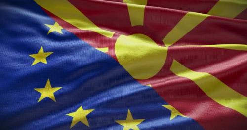 Videohive - North Macedonia and EU waving flag looped 4K - 38443924 - 38443924