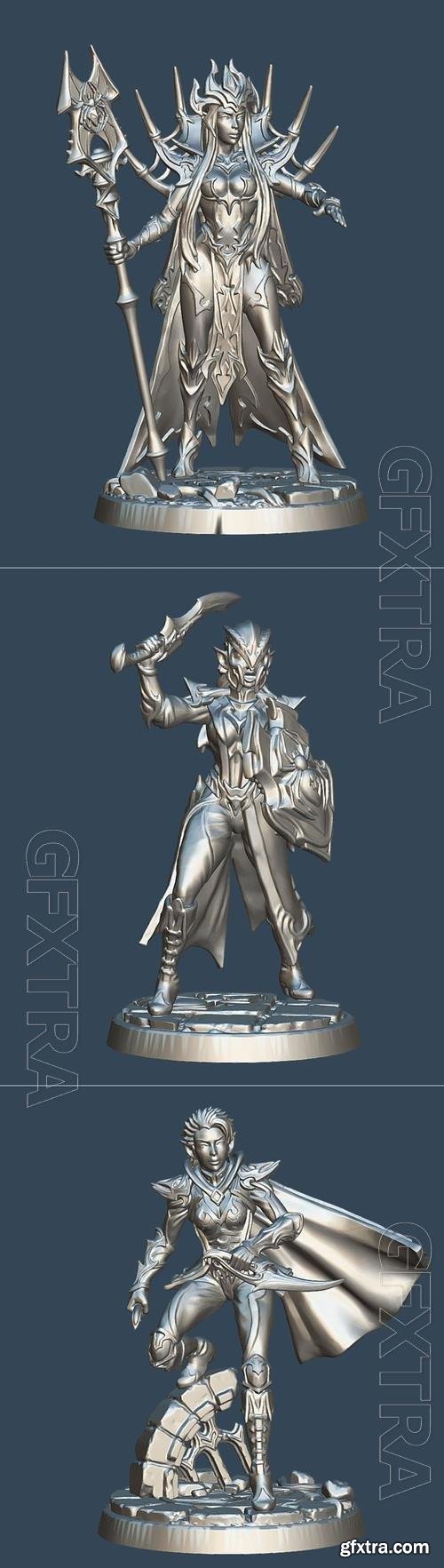 Dark Elf - Talon Champion, Spider Priestess, Guard 3D STL 