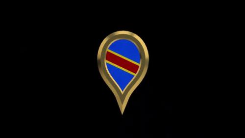 Videohive - Congo Democratic Republic Flag 3D Rotating Location Gold Pin Icon - 38468091 - 38468091