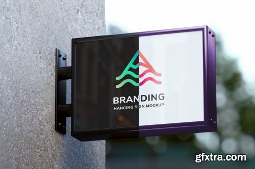 Hanging Wall Sign - Realistic Mockup