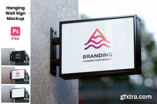 Hanging Wall Sign - Realistic Mockup