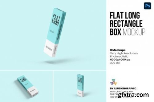  Flat Long Rectangle Box Mockup - 8 Views