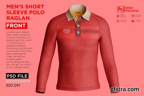 CreativeMarket - Men's Polo T-Shirt Raglan Mockup 7225853