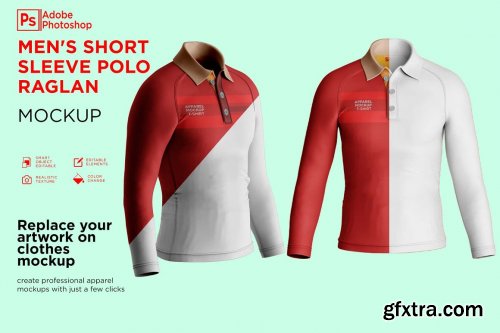 CreativeMarket - Men's Polo T-Shirt Raglan Mockup 7225853