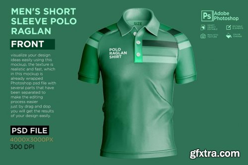 CreativeMarket - Men's Polo T-Shirt Raglan Mockup 7219705