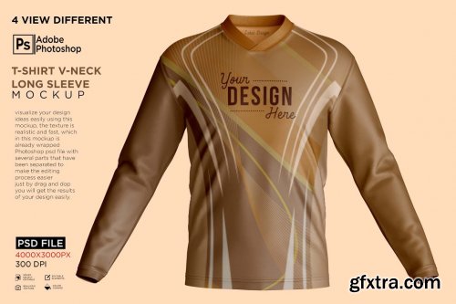 CreativeMarket - T-Shirt V-Neck Long Sleeve Mockup 7234903