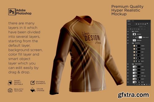 CreativeMarket - T-Shirt V-Neck Long Sleeve Mockup 7234903