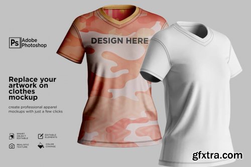 CreativeMarket - Woman's Shirt V-Neck Mockup 7219597