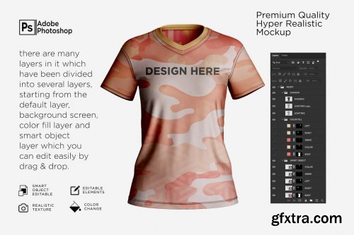 CreativeMarket - Woman's Shirt V-Neck Mockup 7219597