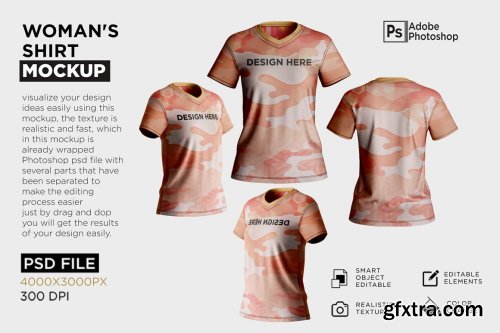 CreativeMarket - Woman's Shirt V-Neck Mockup 7219597