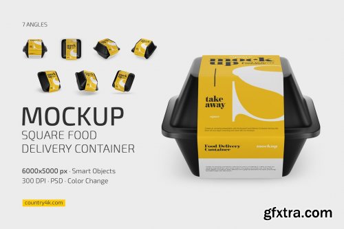 CreativeMarket - Square Food Container Mockup Set 7272393