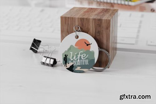 Round Plastic Keychain Mockup