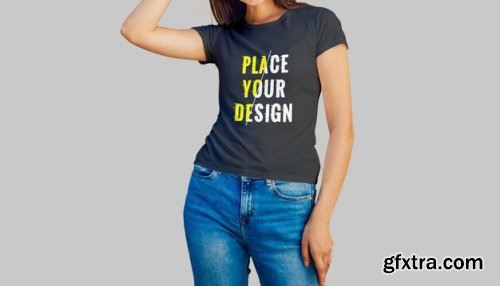 Realistic female tshirt mockup design