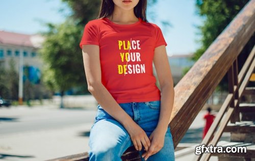 Realistic female tshirt mockup design