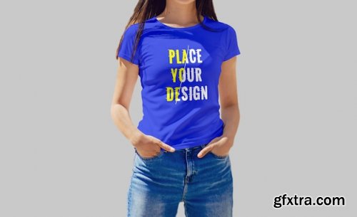 Realistic female tshirt mockup design